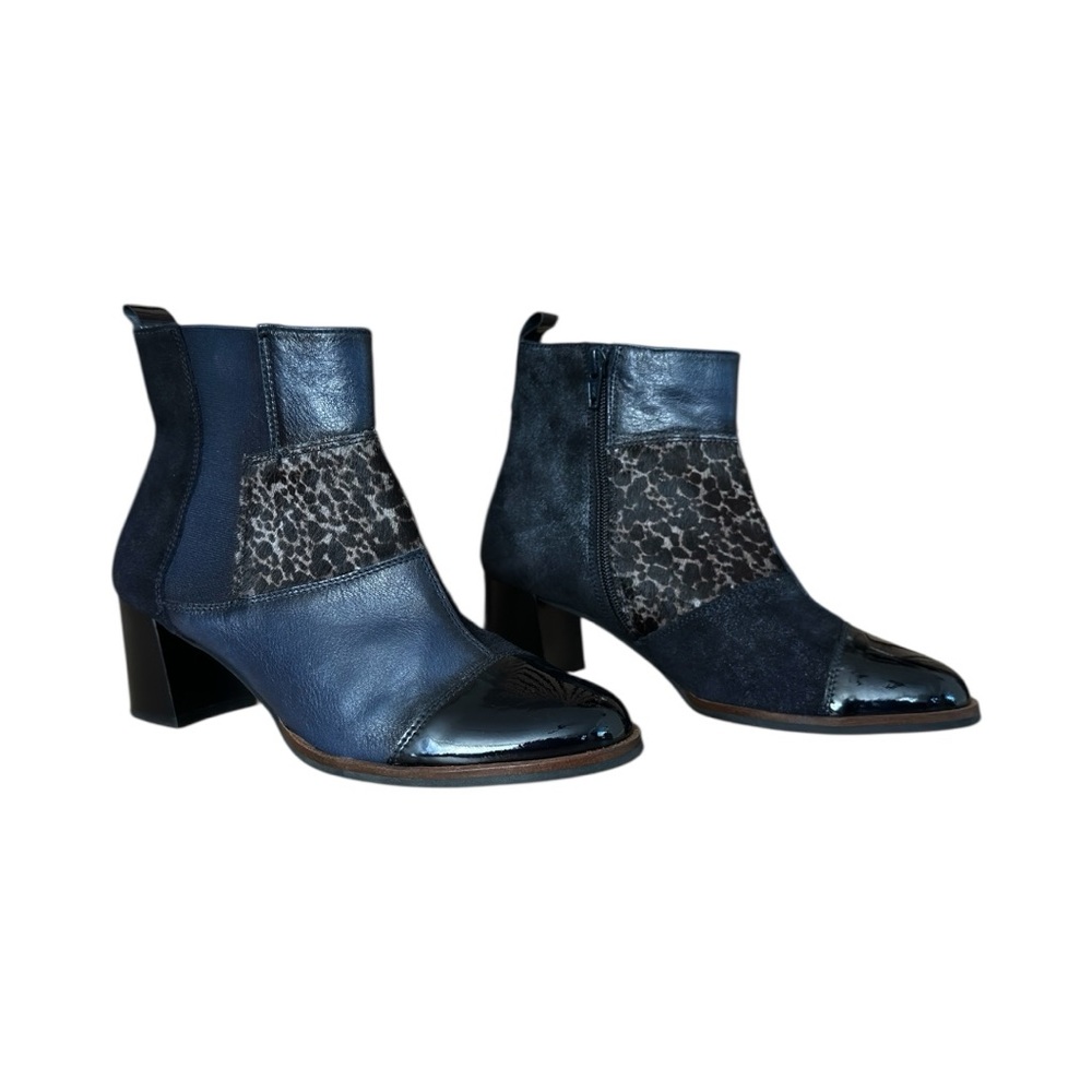 Hispanitas Ankle Boots Black Mixed Material Leopard Detail Size 38.5 (US 8–8.5)
